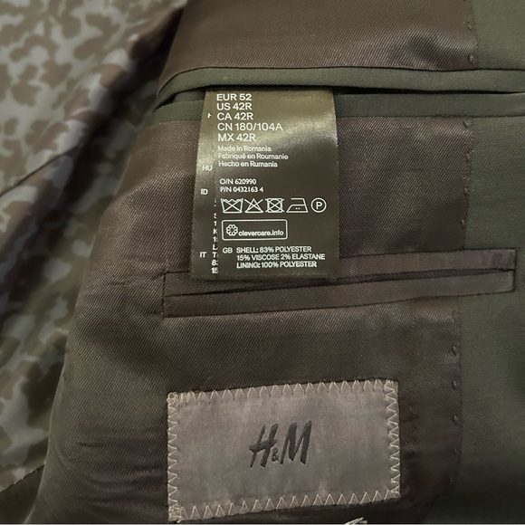 H&M Olive Greenish Grayish Sports Coat Blazer Size 42R - Picture 3 of 5